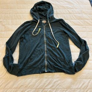 Sundry zippered blue green sweatshirt with hoodie. Size small.